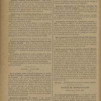 0264 - Page 262 - Sociétés savantes. Société de biologie. (Séance du 26 janvier 1929). Survenue de troubles trophiques au cours de paralysies herpétiques expérimentales. MM. P. Teissier, P. Gastinel, J. Reilly / Adiposité. Pancréas et foie des castrats. MM. Champy, Kritch et Haubert / Conservation de toxoplasma Cuniculi dans le cerveau de la souris. M. P. Lépine / Pouvoir diarhéigène pour l'animal des filtrats de selles de choléra infantile. MM. F. Arloing et A. Dufourg / (Séance du 2 février 1929). Sur la présence, dans un liquide d'hydrocèle, de bacilles de Koch avirulents rendus tuberculigènes par passages sur le cobaye. M. A. Saenz / Encéphalite épidémique du renard. M. Levaditi au nom de MM. Green et Ziegler... / Quelques modifications de l'équilibre acide-base des urines après l'exercice physique. MM. R. Goiffon et L. Chauvois / Transmission héréditaire de l'anaphylaxie sérique. MM. L. Nattan-Larrier et L. Richard / Lois de sommation de l'appareil itératif irido-dilatateur. M. et Mme A. Chauchard et M. Kleitman / Nerf du sinus carotidien et pression artérielle. Méthode de la tête perfusée. MM. L. Binet et R. Gayet / Société de thérapeutique. (Séance du 9 janvier 1929). La transfusion sanguine massive. M. Tzanck / L'acide quinique dans le traitement des névralgies et de la céphalée des azotémiques. M. André Tardieu, R. Huerre et A. Carteaud