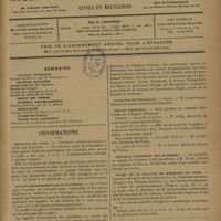 0311 - Page 309 - Sommaire / Informations. Hôpitaux de Paris. Concours d'électro-radiologiste des hôpitaux / Maison départementale de Nanterre / A la mémoire du professeur Terrier / Facultés de pharmacie. Nancy / Légion d'honneur. Guerre / Education physique / Médaille d'honneur des épidémies / Cours de la faculté de médecine de Paris. Chaire d'hygiène et de clinique de la première enfance