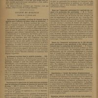 0318 - Page 316 - Sociétés savantes. Société médicale des hôpitaux. (Séance du 15 février 1929). Un cas d'abcès du poumon guéri par l'émétine. MM. Laederich et Poumeau-Delille / Société de biologie. (Séance du 16 février 1929). Activation des propriétés curatives du bismuth dans la syphilis sous l'influence de tissus riches en gluthation. MM. C. Levaditi et A. Howard / Le bismoxyl surrénal dans la syphilis humaine. MM. L. Fournier, L. Guenot, A. Schwartz et Yovanowitch / Variations de la répartition de l'azote total non protéique dans les globules et le plasma en fonction du taux de l'urée du sang. MM. P. Cristol, A. Puech et P. Monnier / De la vaccination par voie buccale contre le « bacillus typhi murium ». MM. K. Kumagai et A. Motomura / Essai sur l'immunité antitoxique de l'aptitude des animaux à la production des antitoxines. M. G. Ramon / Essais sur l'immunité antitoxique sur le rôle des antigènes spécifiques et non spécifiques et des réflexes conditionnels dans la production des antitoxines. M. Ramon / Contribution à l'étude des toxines streptococciques. MM. L. Kandiba et E. Sadowski / Rétention chlorée cérébrale dans divers états mentaux. MM. M. Delaville et P. Tcrerniakofsky