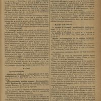 0349 - Page 347 - Analyses et indications bibliographiques. Chirurgie Orthopédique ; par M. Lance... Généralités. Corps étrangers articulaires. Étude anatomo-pathologique de la chondromatose articulaire. (E. Brenckmann. Ann. d'anat. Path...). La signification pathologiques des corps étrangers articulaires. (P. Moulonguet. Id.). La pulvérisation des extrémités articulaires. Essai sur la pathogénie des arthrites déformantes. (P. Moulonguet. Gaz. des hôpit.). Recherches expérimentales sur le mécanisme de formation de la chondromatose articulaire de l'arthrite déformante. (R. Leriche et E. Brenckmann. Presse méd.). Sur la chondromatose articulaire de Henderson-Jones. (G. Ricciuti. Chir. degli org. di movimento). Etiologie et traitement de la chondromatose des capsules articulaires. (G. Haberler [Vienne]. Zeitschr. f. orthopäd. chir.). Sur la chondromatose de la capsule articulaire. (T. Beckman et G. Ivarsson. Acta chir. Scandinavica) / Les associations coxo-vertébrale de la tuberculose (A. Soldi. Chir. degli org. di movimento) / Rachis. Spondylolisthésis. Observations cliniques et radiographiques sur la spondylolisthésis et la spondylolyse. (G. Faldini, Chir. degli org. di movimento) / Spondylolisthesis. Attelles osseuses. Rétrospondylolisthésis. Syndrome de l'érection des apophyses épineuses. (Sicard, Haguenau et Wallich. Soc. de neurol.) / Maladie de Kümmell. La maladie de Kümmell, spondylopathie positraumatique (V. R. Stove. Med. Journ. Australia) / La maladie de Kümmell. (J. Cardis, G. F. Walker et R. H. Olver. Brit. Journ. Surg.) / Maladie posttraumatique de la colonne vertébrale. (H. Kümmell, senior [Hamburg]. Arch. f. orthop. and unfall. chir.) / Un cas de maladie de Kümmell-Verneuil. (Ody [Genève]. Rapporteur : M. A. Mouchet. Bull. et mém. de la Soc. nat. de Chir.) / Scoliosee. La traction continue dans le traitement des maladies du rachis, la scoliose en particulier. (Ch. Le Roy Lowman [Los Angeles]. Journ. of bones and joint surg.)