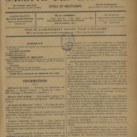 0367 - Page 365 - Sommaire / Informations. Hôpitaux de Paris. Concours de chirurgien des hôpitaux / Hôpital Saint-Joseph / Facultés de médecine. Paris / Muséum d'histoire naturelle / L'état sanitaire de l'armée du Rhin / Importation de spécialités pharmaceutiques d'Italie / Avis de vacance d'emploi de directeur de bureau municipal d'hygiène