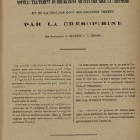 0379 - Page 377 - Nouveau traitement du rhumatisme articulaire aigu et chronique et de la douleur sous les diverses formes ; par la crésopirine des Professeurs G. Carrière et E. Gérard