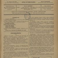 0387 - Page 385 - Sommaire / Informations. Hôpitaux de Paris. Concours de chirurgien des hôpitaux / Facultés de médecine. Paris / Distinction honorifique / Statistique municipale / Nécrologie / Soirée artistique des laboratoires Dausse