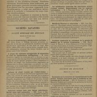 0448 - Page 446 - Actualités. Le lavage du poumon. [L. Babonneix] / Sociétés savantes. Société médicale des hôpitaux. (Séance du 8 mars 1929). Un cas de chondromatose à déterminations multiples. MM. Julien Huber et William Advenier / A propos des injections intrapleurales de sanocrysine au cours du pneumothorax thérapeutique. M. André Jacquelin / Coliques de plomb traitées par l'acétyl-choline. MM. Laignel-Lavastine et Jean Fouquet / Endaortite maligne lente avec lésions anévrismales. Marche aiguë sans endocardite. MM. Clerc et Bascourret / L'expectoration noire des tuberculeux. M. André Jousset / Les modifications humorales des nourrissons atteints d'eczéma suintant. Rapprochement avec les néphrites hydropigènes. M. L. Ribadeau-Dumas, Mme et M. Max Lévy / Maladie de Raynaud et tuberculose. MM. Léon Bernard et L. Pellissier / Accidents consécutifs au traitement de la maladie de Basedow par le tartrate d'ergotamine. MM. Marcel Labbé, R. Boulin, L. Justin-Besançon et J. Gouyen / Société de biologie. (Séance du 9 mars 1929). Recherches sur la formation de l'ammoniaque par le rein perfusé. Facteurs intervenant dans la formation de l'ammoniaque par le rein isolé. MM. H. Bénard et L. Justin-Besançon