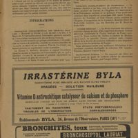 0475 - Page 473 - Pratique médicale. Traitement de l'expectoration des tuberculeux ; par le Docteur Vigouroux / Informations (Suite). Association confraternelle des médecins français / Fondation Mathilde-Henri de Rothschild / Tunisie médicale / Sanatoriums publics