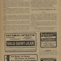 0476 - Page 474 - Informations. Sanatoriums publics / Asiles publics d'aliénés / Nécrologie / Enseignement pratique de sérologie / Actes de la faculté de médecine de Paris. Thèses
