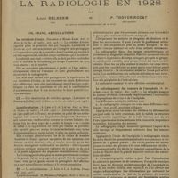 0519 - Page 517 - Analyses et indications bibliographiques. La radiologie en 1928 ; par Louis Delherm... et P. Thoyer-Rozat... Os, crâne, articulations / Les vertèbres d'ivoire. (Delherm et Morel-Kahn. Bull. et Mém. De la Soc. de radiol.) / La mélorhéostose (A. Léri et J.-A. Lièvre. Bull. et Mém. de la Soc. de radiol.) / La chondromatose articulaire. (J. Solomon et P. Gibert. Journ. de radiol.) / Le radiodiagnostic des tumeurs de l'encéphale. (A. Béclère. Journ. de radiol.)