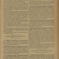 0611 - Page 609 - Sociétés savantes. Académie de médecine. (Séance du 16 avril 1929). La lutte sociale contre le cancer dans le département de la Seine (banlieue parisienne) et dans quelques départements voisins. M. le Professeur G. Roussy / Société médicale des hôpitaux. (Séance du 12 avril 1929). Le traitement des migraines par le tartrate d'ergotamine. M. Tzanck / Hématémèse mortelle, chez un cirrhotique, liée à la présence d'un noevus artériel de l'oesophage juxtacardiaque. MM. Carnot, Rachet et Delafontaine / Un cas d'anémie pernicieuse cryptogénétique résistant au traitement hépatique simple ou mixte. M. P. Emile-Weil / Un sujet en cours d'immunisation par l'anatoxine traverse-t-il phase d'hyperréceptivité à la diphtérie ? M. Chr. Zoeller / Action de l'éther benzyl-cinnamique sur les ulcérations de natures diverses et ses effets sur le symptôme douleur. M. Jacobson / Syndrome douloureux et paralytique avec troubles trophiques (chute des dents) et subictère. MM. A. Lemierre, J. Lhermitte et E. Bernard / Société des chirurgiens de Paris. (Séance du 1er février 1929). A propos du forage de la prostate. M. Le Fur, sur une auto-observation du docteur Gilbert Arnold / Traitement du cancer par les sels de magnésium. M. Barbarin