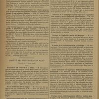0728 - Page 726 - Sociétés savantes. Société de biologie. (Séance du 4 mai 1929. Essais sur l'immunité antitoxique. De l'influence des saignées sur la production de l'antitoxine chez le cheval, au cours de l'hyperimmunisation. M. G. Ramon / Essais sur l'immunité antitoxique. Sur la baisse progressive du pouvoir antitoxique chez l'animal hyperimmunisé soumis à des saignées répétées. MM. G. Ramon et P. Valot / Sur l'action hypotensive de divers extraits d'organes préparés à la manière de quelques insulines. M. G. Boivin / Société des chirurgiens de Paris. (Séance du 1er mars 1929). Traitement des tumeurs de la vessie. M. Luys / Un cas de fibrome de la langue. M. Peugniez / Sur la tuberculose isolée des ganglions mésentériques et sur son pronostic. M. Delivet, sur une observation de M. Dervax / Etat actuel de la radiumthérapie du cancer de l'oesophage. M. Guisez / Infection de la trompe propagée à la paroi de l'appendice avec intégrité de la muqueuse appendiculaire. M. Léo / Torsion de l'hydatide sessile de Morgagni. M. Léo / A propos de la radiothérapie en gynécologie. M. Haller / Ascite cloisonnée sus-hépatique. Difficulté diagnostic étiologique. M. Mornard / Fibrome utérin à développement inférieur enclavé dans le vagin. M. Muller