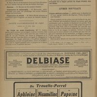 0772 - Page 770 - Sociétés savantes. Société de chirurgie. (Séance du 15 mai 1929). Action du bistouri diathermique. M. Heitz-Boyer / Société d'anthropologie de Paris. (Séance du 18 avril 1929). Par l'étude des modes d'ossification, Mlle F. Coupin / Livres nouveaux. L'année médicale pratique, publiée sous la direction de G. Lian... Préface du professeur Sergent