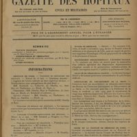 0791 - Page 789 - Sommaire / Informations. Hôpitaux de Paris. Concours de chirurgien des hôpitaux / Concours de médecin des hôpitaux / Concours d'électro-radiologiste des hôpitaux / Prix de l'internat / Facultés de médecine. Paris / Montpellier / Écoles de médecine. Amiens / Dispensaires départementaux d'hygiène sociale / Faculté de médecine de Genève / Préfecture du département de la Seine. Concours Pours le recrutement de médecins-inspecteurs des écoles de communes suburbaines du département de la seine / Nécrologie / Cours de la faculté de médecine de Paris. Clinique oto-rhino-laryngologique de la faculté de médecine