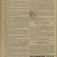 0844 - Page 842 - Informations. Bureau municipal d'hygiène de Cherbourg / Journée médicale de la faculté catholique de médecine de Lille / Journée médicale de Brides-Les-Bains / Voyage d'étude par un groupe de médecins en Allemagne / Statistique municipale / Cours de la faculté de médecine de Paris. Clinique d'accouchement et de gynécologie Tarnier / Notes de pratique. Antisepsie pulmonaire / Renseignements