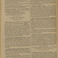 0873 - Page 871 - Sociétés savantes. Société de chirurgie. (Séance du 5 Juin 1929). Transplantation du péroné pour réparation d'une diaphyse tibiale. M. Lecène, sur cette observation de M. Moulonguet / Présentation de malades. M. Brocq. Anémie splénique. M. Dujarier / Société de biologie. (Séance du 25 mai 1929). Modifications du sérum sanguin au cours des cirrhoses du foie avec ascite. Inversion du rapport sérine / globuline. MM. P. Abrami et Robert-Wallich / Sur la sensibilité à la tuberculine provoquée par l'ingestion répétée de B. C. G. chez les cobayes. MM. J. Valtis et A. Saenz / Les éléments filtrables du bacille de Koch rendus tuberculigènes par passages successifs de cobaye à cobaye. M. F. Van Deinse / Vaccination antitétanique du lapin. M. S. Mutermilch et Mlle E. Salamon / L'infection variolique du chien. MM. P. Teissier, E. Rivalier et J. Reilly / Influence des injections de sérum et de nucléinate de soude sur le taux du pouvoir agglutinant spontané du sérum. MM. J. Davesne et C. Sauchez / Etude de la réaction de floculation de Kahn. Mlle E. Salamon / Société des sciences médicales & biologiques de Montpellier et du Languedoc méditerranéen. (Séance du 8 mars 1929). Tuberculome primitif de la lèvre inférieure. MM. Augé et H.-L. Guibert / Un cas de syndrome de Volkmann. Résultats du traitement non sanglant. MM. Massabuau, A. Guibal et Cabanac