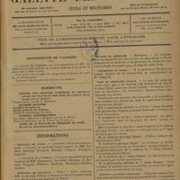 0879 - Page 877 - Abonnement de vacance / Sommaire / Informations. Hôpitaux de Paris. Concours d'électro-radiologiste / Concours de l'internat / Hôpitaux de province. Nîmes / Saint-Germain-en-Laye / Écoles de médecine. Besançon / Commission du codex / Prix de médecine navale / Institut colonial français