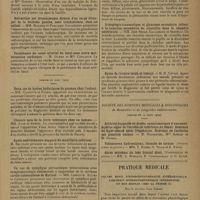 0941 - Page 939 - Sociétés savantes. Comité médical des Bouches-du-Rhône. (Séance de février 1929). Quelques observations de lithotriteur cystoscopique. M. Chauvin / Maladie de Friedreich. MM. H. Roger, Albert Crémieux et Mlle Robert. Observation d'un cas de maladie de Friedreich / Extraction par bronchoscopie directe d'un corps étranger de la bronche gauche, sans trachéotomie, chez un enfant. MM. Molinie et Paillard / Persistance du canal artériel du botal sans autre malformation cardiaque. M. Olmer et Mlle Coulange / (Séance de mars 1929). Deux cas de kystes hydatiques du poumon chez l'enfant. MM. Cassoute et Poinso / Chancre mou de la lèvre inférieure chez un homme. MM. Avon et Audier / Kyste embryonnaire suppuré du maxillaire inférieur. M. Beltrami / Un cas de symphyse péricardique tuberculeuse avec symptomatologie abdominale à rapprocher de la cirrhose cardio-tuberculeuses de Hutinel. MM. Cassoute, Alliez et Legrandy / Boutons d'Orient de la main. MM. Vigne, Assada et Audier / Un cas de tétanos grave guéri par la sérothérapie intensive. M. Bossy / Pelade généralisée hyperesthésique. MM. Vigne, Assada et Audier / Iridoplégie traumatique et glaucome secondaire cédant à la luxation secondaire du cristallin dans la chambre antérieure. MM. Jean Sedan, Callamand et Seatelli / Kyste de l'ovaire tordu et infecté. M. H. Cousin / Pratique médicale. Nouvel essai d'endocrinothérapie intersexuelle. L'extrait spermatogénétique (Androstine) et son emploi chez la femme ; par le Docteur Jean Person