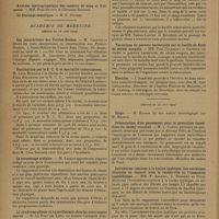0954 - Page 952 - Sociétés savantes. Académie de médecine. (Séance du 18 juin 1929). Les sanatoriums des Petites-Roches. M. Cazeneuve / Vaccination par le B. C. G. et mortalité tuberculeuse. M. Léon Bernard / Le surmenage scolaire. M. Lesage / Le syndrome pâleur et hyperthermie chez les nourrissons opérés. M. Le Fort / Contribution à l'étude de la tuberculose héréditaire. MM. Brindeau et Pierre Cartier / Variations du pouvoir bactéricide sur le bacille de Koch du sérum sanguin. MM. Paul Courmont et Gardère / Election / (Séance du 25 juin 1929) / Présentation d'un pansement pour la protection immédiate du champ vaccinal. M. L. Camus / Intradermo réaction à la toxine typhique. Ses variations cliniques en rapport avec la réceptivité ou l'immunité typhoïdiques. MM. F. Arloing, A. Dufourt et Pujos