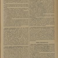 1109 - Page 1107 - Analyses et indications bibliographiques. Neurologie et psychiatrie ; par le Docteur J. Lhermitte... Moelle épinière. Étude clinique et anatomique sur la pathogénie de la sclérose multiple. (Pette. Dtsch. Z. Nervenheilk...) / Syndrome syringomyélique associé avec une syphilis héréditaire cérébro-spinale. (Garvey. Arch. of Neur...) / Quelques aspects anatomo-pathologique de la myélite herpétique expérimentale. (Rob. Bing et Bern. Walthard. Arch. Suisses et neur. et de psychiat...) / Contribution à l'étude anatomo-pathologique et clinique des formations pseudokystiques des nerfs radiculaires et des ganglions spinaux. (Benassi. Riv. di patol. nerv. e ment...) / Sur quelques formations particulières pseudo-kystiques des nerfs radiculaires et des ganglions spinaux. (Verga. Riv. di patol. nerv. e ment...) / Nerfs périphériques. Etude sur les septinévrites à ultravirus neurotropes. (Nicolau, O. Dimancesco-Nicolau et A. Galloway. Annales de l'Inst. Pasteur...)