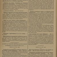 1194 - Page 1192 - Sociétés savantes. Comité médical des Bouches-du-Rhône. (Séance d'avril 1929). Cancer primitif du poumon à forme hilaire avec péricardite cancéreuse secondaire. MM. Rouslacroix, Recordier et G. Arnaud / Traitement des ascites cirrhotiques par l'association chlorure de calcium-neptal. M. G. Perrimond / Hernie de l'appendice et de l'ovaire chez les nourrissons. M. Bouet / Cancer du col de l'utérus à forme bourgeonnante. M. Cousin / Kyste hydatique du poumon chez une fillette de cinq ans. M. Henri Louge / Société des sciences médicales & biologiques de Montpellier et du Languedoc méditerranéen. (Séance du 12 avril 1929). A propos d'un cas de méniscite traumatique. Méniscectomie. Examen anatomo-pathologique. MM. L. Marchand et H.-L. Guilbert / Marmotte et pathogénie du diabète sucré. M. L. H-don / Accidents d'intolérance acquise à la digitaline de type anaphylactique. M. A. Puech / Kyste hydatique de la paroi abdominale. MM. H. Estor et P. Lonjon / (Séance du 19 avril 1929) / Tachysystolie auriculaire avec bradycardie par dissociation auriculo-ventriculaire incomplète. MM. Vedel, Vidal et Gondard / Un cas de maladie de Vaquez traité par la radiothérapie. MM. Vedel, Vidaldd, Laux et Gondard