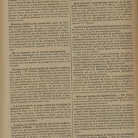 1209 - Page 1207 - Sociétés savantes. Société des chirurgiens de Paris. (Séance du 10 juin 1929). Une observation de maladie exostosante. M. Roederer / Syndromes d'ictère par rétention et de coliques hépatiques dans la pancréatite chronique. Leur traitement chirurgical. Pour M. Thévenard / Résection primitive pour ostéomyélite aiguë du tibia. Régénération osseuse. M. Trèves / Cas de diagnostic par la broncho-oesophagoscopie. M. Guisez / Sur deux cas de tumeur maligne de mamelles axillaires aberrantes. M. Mornard / Trois cas d'arthrite du genou traités par la méthode de Robertson-Lavalle. M. Lamy / Occlusion de l'intestin grêle par diverticule de Meckel. Opération. Guérison. M. Muller / Société de chirurgie de Toulouse. (Séance du 31 mai 1929). Présentation d'une pièce anatomique (Rocher). MM. L. et R. Dieulafe / Hyperpulsatilité oscillométrique dans un cas de gangrène diabétique. MM. E. et P. Mériel / Récidive d'une perforation d'ulcère pylorique. Guérison. M. Ducuing / Embryome kystique du ligament large. MM. Mériel et Bertrand / Traumatisme du moignon de l'épaule avec arrachement radiculaire du plexus brachial. MM. M. Bertrand, P. Mériel et R. Dieulafe