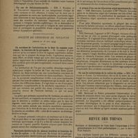 1240 - Page 1238 - Sociétés savantes. Société des sciences médicales & biologiques de Montpellier et du Languedoc méditerranéen. (Séance du 28 juin 1929). Triplégie spastique avec crises d'épilepsie sous-corticale, déchéance intellectuelle et lésions du fond d'oeil. Maladie de Schilder. MM. E. Leenhardt, J. Chaptal, Mme P. Lonjon et M. A. Balmes / Un cas de dolichosténomélie. MM. J. Euzière et H. Viallefont / Société de chirurgie de Toulouse. (Séance du 28 juin 1929). Un accident de l'extraction de la dent de sagesse supérieure : la fracture de la pyramide. M. Cadenat / Paralysie obstétricale du plexus brachial et luxation de la tête du radius. M. Dieulafe / A propos d'un cas de dilatation aiguë spontanée de l'estomac. MM. Bertrand, Lapasset et Mlle Pesqué / Un cas de tuberculose de la voûte du crâne. MM. Bertrand et Fabre / Revue des thèses. Statique et dynamique de l'eau dans l'organisme à l'état physiologique et à l'état pathologique, par le Docteur Paul Genaud