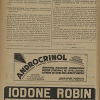 1338 - Page 1336 - Livres nouveaux. Travaux pratiques et parasitologie, par E. Brumpt... / Images hippocratiques... par le Docteur Honoré Broutelle, présentées par le Docteur Paul Rabier / Syndromes péritonéaux et gastro-intestinaux dans les affections chirurgicales du rein, par le Docteur Ch. Clavel.