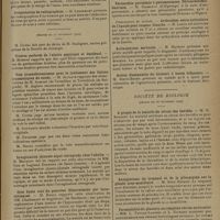 1777 - Page 1785 - Sociétés savantes. Société de chirurgie. (Séance du 20 novembre 1929). Résultats de l'étude du bactériophage. M. Sauvé, les résultats obtenus avec M. Jacquemaire / Présentation de radiographies. M. Lenormant / (Séance du 27 novembre 1929) / Ulcères perforés de l'ulcère gastrique et duodénal. M. Mondor / Voie transolécranienne pour le traitement des lésions traumatiques du coude. M. Alglave, des observations de M. Aumont... et Yovtchitch... / Invagination jéjunale aiguë rétrograde chez l'adulte. M. Mocquot, sur cette observation de MM. Ibos et Legrand Desmons... / Gros kyste vrai du pancréas disparaissant par intermittences. M. Brocq, cette observation de MM. Charbonnel et Augistroux... / Péricardite purulente à pneumocoques. Péricardotomie. Guérison. M. Grimault / Arthrodèse extra-articulaire de l'épaule pour tumeur blanche. M. Lance / Actinomycose servicale. M. Mathieu / Action disséquante du bistouri à haute fréquence. M. Heitz-Boyer / Société de biologie. (Séance du 16 novembre 1929). A propos de la toxicité du sérum des bovidés. M. H. Busquet / Antagonisme du tropanol et de la pilocarpine sur la glande sous-maxillaire. M. René Hazard / Perméabilité du placenta au complexe sérum-antitoxine. MM. L. Nattan-Larrier et L. Richard