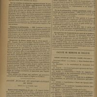 1778 - Page 1786 - Sociétés savantes. Société de biologie. (Séance du 16 novembre 1929). Perméabilité du placenta au complexe sérum-antitoxine. MM. L. Nattan-Larrier et L. Richard / Histamine et alcalose. Adrénaline et acidose. MM. P. Rafflin et P. Saradjichvili / Sur les troubles circulatoires angioneurotiques du poumon consécutifs à des lésions expérimentales des noyaux gris centraux de l'encéphale. MM. A. Kallo et Ch. Oberling / Gonaccine et mélitococcie. MM. Lisbonne et Balmes / Réceptivité de divers singes pour le virus amaril. MM. Auguste Pettit et Georges Stefanopoulo / Société médicale et anatomo-clinique de Lille. (Séance du 19 novembre 1929). Kystes séreux congénitaux du cou. M. Lesage / Sur l'action d'une insuline purifiée dans les hypertensions artérielles. M. Langeron / Un cas de poliomyélite, à forme ascendante, traité avec succès par le sérum de Pettit. MM. Le Grand et Cl. Bernard / Au sujet d'un cas d'appendicite au cours de la grossesse. M. Favreau / Faculté de médecine de Toulouse. Thèses soutenues pendant l'année 1928-1929