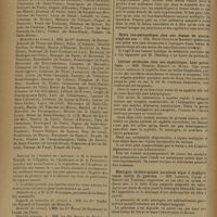 1798 - Page 1806 - Sociétés savantes. Académie de médecine. (Séance annuelle du 10 décembre 1929) / Eloge de Laveran. M. Ch. Achard / Société médicale des hôpitaux. (Séance du 22 novembre 1929). Hypertension artérielle et néphrite. M. F. Rathery / Kyste sus-péricardique chez une femme de quatre-vingt-six ans. MM. Henri Dufour et Mourrut / Lésions cérébrales chez une syphilitique. Leur pathologie. MM. Maurice Renaud et Miget / Méningite cérébro-spinale purulente aiguë à staphylocoque suivie de guérison. MM. Laporte, Calaz et Benoit... / Un cas de maladie de Hodgkin à predominance splénique. M. Mondon