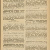 0049 - Page 41 - Sociétés savantes. Société de biologie. (Séance du 14 décembre 1929). Action de l'adrénaline sur les pressions rachidienne et veineuse du chien yohimbinisé. MM. M. Loeper, A. Lemaire et J. Patel / Sidérose dans l'aspergillose splénique expérimentale. MM. A. Nanta et Ch. Oberling / Troubles circulatoires du foie consécutifs à des lésions expérimentales des noyaux gris centraux. MM. Ch. Oberling et A. Kallo / (Séance du 20 décembre 1929). Recherches expérimentales sur l'action cholérétique du neptal. MM. E. Chabrol, R. Charonnat, M. Maximin, J. Porin et A. Bocquentin / Equilibre protéique du sérum comparé dans le sang de la mère et le sang du cordon. MM. Ch. Achard, M. Bariéty et A. Codounis / Recherches expérimentales sur l'action cholérétique de certains acides-phénols. MM. E. Chabrol, R. Charonnat, M. Maximin et A. Bocquentin / Action de l'éphédrine sur les pressions rachidienne et veineuse du chien avant et après yohimbinisation. MM. M. Loeper, M. Lemaire et J. Patel / Sur l'infection tuberculeuse du cobaye par ingestion de bacilles virulents. M. A. Saenz / Sur la perméabilité de la muqueuse digestive du cobaye au B. C. G. M. A. Saenz / Variations de la toxicité du nitrate d'urane en injection sous-cutanée chez le lapin. MM. Garnier et Marek / L'acide urique urinaire chez le nourrisson. MM. R. Debré, R. Goiffon et S. Yoshimatsu / Modifications de l'excitabilité d'un nerf centripète consécutives à des interventions sur d'autres nerfs. Durée de ces modifications. M. et Mme Chauchard