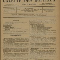 0057 - Page 49 - Sommaire / Informations. Hôpitaux de Paris. Concours de médecin des hôpitaux / Concours de chirurgien des hôpitaux / Concours pour l'internat en pharmacie / Facultés de médecine. Concours d'agrégation / Écoles de médecine. Nantes / Conseil supérieur de l'instruction publique / Légion d'honneur. Guerre. (Voir la suite des « Informations », p. 62)