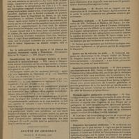 0067 - Page 59 - Sociétés savantes. Académie de médecine. (Séance du 7 janvier 1930). Sur les oeufs et leur conservation par le froid. M. Cadiot / Considérations sur les avantages sociaux et économiques de la malariathérapie. MM. Leroy et Medakovitch / Société de chirurgie. (Séance du 18 décembre 1929). Disjonction de la symphyse pubienne. M. Lenormant / Allongement traumatique du tendon rotulien. M. Schwartz, sur cette observation de M. Villechaise... / Ostéite primitive du frontal. M. Martin / Hématocolpos. M. Martin / Spondylite typhique. M. Lance / Quatre cas de volvulus du grèle. M. Grégoire, ces observations de M. Jacques Guibal... / Luxations récidivantes de l'épaule. M. Bazy / Thrombo-angéite oblitérante juvénile aiguë. M. Grégoire / Diagnostic des tumeurs cérébrales. M. de Martel