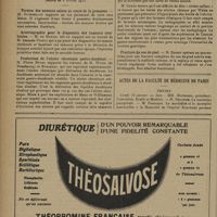 0100 - Page 92 - Sociétés savantes. Société médicale des hôpitaux. (Séance du 10 janvier 1929). Traitement de la fissure anale par les injections locales de quinine-urée. MM. R. Bensaude, André Cain et J.-A. Lièvre / Société de chirurgie. (Séance du 8 janvier 1930). Torsion des annexes saines au cours de la grossesse. M. Guimbellot / Artériographie pour le diagnostic des tumeurs cérébrales. M. de Martel, sur un travail de M. Amando Puinto / Production de l'ulcère chronique gastro-duodénal. M. Pierre Duval, travaux de M. Weiss... et Burgaran / Fracture du cou de pied. M. Basset / Actes de la Faculté de médecine de Paris. Thèses