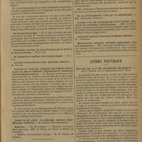 0123 - Page 115 - Sociétés savantes. Société des chirurgiens de Paris. (Séance du 6 décembre 1929). Ouverture d'un abcès appendiculaire dans la vessie chez une enfant. Guérison sans intervention. M. Barbarin, sur cette observation de M. Montant... / Sur le mercurochrome. M. G. Léo, communications de Hugh H. Young / Ankylose du coude par fragment épitrochléen enclavé depuis six mois et adhérent ; intervention et restitution complète des mouvements. M. Massart / Elections / Société de stomatologie de Paris. (Séance du 17 décembre 1929). Un cas de tétanos céphalique guéri par sérothérapie locale, régionale et générale. Rétraction consécutive des muscles masticateurs. MM. Jean Weill et Lucien Lebourg / A propos d'un cas d'actinomycose cervico-faciale. Indications du traitement radiothérapique. MM. Lattes et Stuhl / Mortifications pulpaires multiples postgrippales chez une hémogénique. MM. Chompret, Dechaume et Landais / Livres nouveaux. Chirurgie des os et des articulations des membres, par P. Lecène, avec la collaboration de P. Huet. [M. Lance]