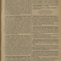 0249 - Page 241 - Sociétés savantes. Société médicale des hôpitaux. (Séance du 31 janvier 1930). Méthode clinique rapide pour la mesure de la coagulation sanguine. Le procédé de la seringue. MM. Ch. Flandin et A. Tzanck / Mesure de la vitesse de la circulation chez l'homme. Epreuve de la fluorescéine. M. C. Lian et Mme E. Barras / Intérêt clinique de la mesure de la vitesse de la circulation par l'épreuve de la fluorescéine. M. C. Lian et Mme E. Barras... / Tumeur du médiastin antérieur à type clinique de leucémie aiguë. MM. de Lavergne, Abel et Debenedetti / Existe-t-il une forme pseudo-viscéralgique du rhumatisme vertébral chronique ostéophyque ? MM. Lacroix et R. Raynaud... / Influence de l'extrait alliacé sur la tension artérielle. M. Loeper / Société de biologie. (Séance du 1er février 1930). Glycogène du foie et du muscle chez le chien normal. MM. F. Rathery, Kourilsky et Mlle Gibert / Les variations précoces du glycogène hépatique et musculaire chez le chien normal sous l'influence de l'insuline. MM. F. Rathery, Kourilsky et Mlle Gibert / Culture latente pour la conservation des pneumocoques et d'autres microbes au point de vue de leur vitalité et de leur virulence. M. V. Yourevitch / Sur la fixité des caractères d'atténuation de la virulence du vaccin B.C.G. MM. A. Boquet et L. Nègre / Action des eaux minérales (sulfatées et bicarbonatées) sur le coeur isolé de Hélix Pomatia. MM. Mougeot et Aubertot