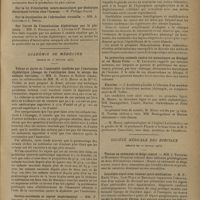 0329 - Page 321 - Sociétés savantes. Académie des sciences. (Séance du 17 février 1930). La recharge glycémique du foie. MM. F. Rathery, R. Kourilsky et Mlle Yvonne Laurent / Sur l'arrêt de l'intoxication diphtérique par le placenta. MM. G. Mouriquand, A. Leulier et P. Sédallian / Académie de médecine. (Séance du 25 février 1930). Valeur et durée de l'immunité conférée par l'anatoxine diphtérique (dosage de l'antitoxine dans le sérum des enfants vaccinés). MM. G. Ramon et Robert Debré, avec la collaboration de MM. M. et G. Mozer et de Mlle G. Pichot / Cortico-surrénale et cancer expérimental. MM. F. Arloing, A. Josserand et J. Charachon... / La protection animale contre les moustiques au Sénégal et en Haute-Volta. M. Legendre / Election / Société médicale des hôpitaux. (Séance du 21 février 1930). Thorax en entonnoir et doigt rentré. MM. J. Troisier et Monnerot-Dumaine / Leucémie aiguë avec tumeur mère médiastine. M. P. Emile Weil, Isch-Wall et Bertrand / Etude comparative de 4 cas de tumeurs de la région rolandique de natures histologiques différentes au point de vue des résultats éloignés de leur ablation chirurgicale. MM. Th. Alajouanine, D. Petit-Dutaillis, I. Bertrand, et Schmite