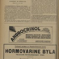 0364 - Page 356 - Sociétés savantes. Académie des sciences. (Séance du 24 février 1930). Le facteur microbien dans la fabrication de la saumure indochinoise... MM. L. Boez et J. Guillerm / Académie de médecine. (Séance du 4 mars 1930). Le cinquantenaire de l'élection de M. Guéniot / Influence de la cure de Vichy sur l'évolution de la vaccine. MM. Lucien Bernard et Gaston Parturier / Une manifestation particulière de l'irradiation du cortex et une nouvelle méthode pour l'investigation de l'activité nerveuse supérieure. La transplantation au service de l'étude des réflexes conditionnels. M. Ischlonsky