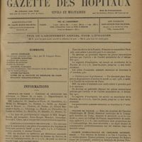 0393 - Page 385 - Sommaire / Informations. Hôpitaux de Paris. Concours de chirurgien des hôpitaux / Concours d'accoucheur des hôpitaux / Facultés de médecine. Paris / Collège de France / Société internationale de chirurgie orthopédique