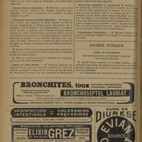 0408 - Page 400 - Sociétés savantes. Société de chirurgie. (Séance du 19 février 1930). Ostéo-synthèse et arthrotomie dans les arthrites suppurées. M. Mouchet, observations de MM. Négrié et Canton / Ulcère chronique duodénal expérimental après fistule biliaire totale chez le chien. M. Gosset, travaux de M. Loevy / Grosses hernies inguinales. M. Métivet / Fibrome de l'utérus et cancer sigmoïdien. M. Okinczyc / Cancer du côlon pelvien. M. Okinczyc / Découverte opératoire et exploration du cervelet. M. de Martel / Présentation d'instrument. M. Mocquot / Hygiène publique. Après les inondations. Une circulaire de M. Désiré Ferry...