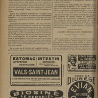 0444 - Page 436 - Sociétés savantes. Société des chirurgiens de Paris. (Séance du 21 février 1930). Un cas de lithiase prostatique. M. Planson / A propos de l'extraction sous oesophagoscopie de quelques corps étrangers de l'oesophage. M. Guisez / Hernie d'un appendice épiploïque de l'S iliaque tordu dans un kyste sacculaire et simulant un étranglement herniaire. M. Le Gac / Traitement du cancer du rectum. M. Victor Pauchet / Un nouveau cas de fracture du scaphoïde tarsien. M. Roederer / Etranglement du côlon pelvien par l'appendice. Occlusion intestinale. Gangrène. M. Croisier... / Parésie tardive du nerf cubital consécutive à une fracture ancienne du condyle externe de l'humérus. M. Bressot... / Société médicale des praticiens. (Assemblée générale annuelle)