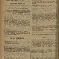 0446 - Page 438 - Sociétés savantes. Société médicale des praticiens. (Assemblée générale annuelle) / Pratique médicale. La question de l'accouchement indolore ; par le Docteur Didier... / Livres nouveaux. Guide pratique pour l'analyse des urines, par A. Ronchèse... Quatrième édition, revue et augmentée / La sédimentation globulaire. Son application à l"hydrologie, par M. Mosinger et R. Grimaud. [L. Babonneix] / Actes de la Faculté de médecine de Paris. Thèses