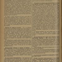 0590 - Page 582 - Sociétés savantes. Société de neurologie. (Séance du 6 mars 1930). Trois cas de tumeur de la poche cranio-pharyngée opérés et guéris. MM. Clovis Vincent, Marcel David et Pierre Puech / Arachnoïdite spinale circonscrite. Intervention opératoire. Guérison. MM. H. Schaeffer, de Martel et Houzel / Tumeurs du vermis du cervelet. M. T. de Martel / Hémiparaplégie infantile et maladie de Basedow. MM. L. Babonneix et J. Sigwald / Un cas de tumeur intramédullaire. M. Christophe... / Protraction de la langue post-encéphalitique traitée par la résection partielle et bilatérale de l'hypoglosse. MM. Chastenet de Géry et J. Lhermitte / Hémangioblastome de la région rétro-rolandique droite. Extirpation. Guérison. MM. Clovis Vincent, Pierre Puech et Marcel David / Atrophie musculaire posttraumatique, à type myopathique, cliniquement progressive, douze ans après le traumatisme. MM. Th. Alajouanine, M. Gopcevitch et P. Meillaud