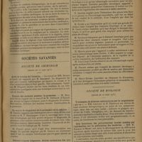 0629 - Page 621 - Pratique médicale. Le traitement des arythmies ; par le Docteur B. Derecq... / Sociétés savantes. Société de chirurgie. (Séance du 12 mars 1930). Arrêt de torsion de l'intestin. M. Bergeret, travail de MM. Brouet et Caroli / Torsion des annexes pendant la grossesse. M. Mocquot, travail de M. Delfourd... / Un moyen de diagnostic de la grossesse extra-utérine. M. Gernez, une observation en son nom et celui de M. P. Moulonguet / Bistouri à haute fréquence. Action excitatrice des courants à haute fréquence. M. Heitz-Boyer / Société de biologie. (Séance du 22 mars 1930). Traitement de diverses contractures par la scopolamine « per os ». MM. Crouzon et H. Desoille / Rôle favorisant des perturbations locales causées par l'adrénaline sur la pullulation des bactéries. MM. M. Renaud et Miget