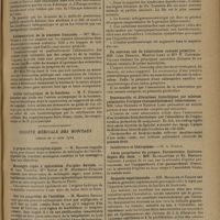 0643 - Page 635 - Sociétés savantes. Académie de médecine. (Séance du 22 avril 1930). Unicité ou pluralité du virus rabique. MM. Remlinger et Bailly / L'alimentation de la jeunesse française. Mme Moll-Weiss / Action antiseptique de la fenchone. M. F. Pasteur / Société médicale des hôpitaux. (Séance du 31 mars 1930). A propos des méningites aiguës. M. Barbier / Méningite aiguë à spirochètes d'origine fluviale. M. Jean Troisier, Mlle Erber et M. Monnerot-Dumaine / Sur les propriétés de l'acridine. M. Maurice Renaud / Placards érysipélatoïdes au cours d'une septicémie streptococcique. MM. Aubertin et Fleury / La pression artérielle et l'indice oscillométrique dans les syndromes basedowiens. MM. C. Lian, Milos Skarika et Thoyer / Un nouveau cas de tuberculose cutanée primitive. MM. Léon Bernard, Maurice Lamy et Mlle P. Gauthier-Villars / Dextrocardie et dilatations bronchiques par sclérose pulmonaire d'origine vraisemblablement tuberculeuse. MM. Léon Bernard et Maurice Lamy / Abcès gangréneux du poumon. Pneumotomie. Guérison depuis dix mois. MM. Baumgartner et Et. Bernard / Granulie expérimentale. MM. Macaigne et Nigaud / La bronchoscopie dans le traitement des abcès du poumon. MM. May et Soulas