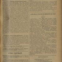 0719 - Page 711 - Sociétés savantes. Société de chirurgie de Toulouse. (Séance du 28 février 1930). La télécuriethérapie. M. Ducuing / Sur la luxation récidivante des ménisques du genou. M. Dambrin / Eclatement du caecum et abcès pyostercoral. M. Dieulafé / Livres nouveaux. Les maladies des vésicules séminales, par E. Chauvin... / Actes de la Faculté de médecine de Paris. Thèses / Renseignements