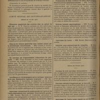 0730 - Page 722 - Sociétés savantes. Société de chirurgie. (Séance du 9 avril 1930). Syndrome de Kümmel-Verneuil. M. Lance / Comité médical des Bouches-du-Rhone. (Séance de janvier 1930) / Dilatation congénitale des uretères chez un enfant de sept ans. M. E. Chauvin / Cinq cas de tétanos généralisé chez l'enfant guéris par la sérothérapie intraveineuse. MM. Combes et Zuccoli / Un nouveau cas d'épanchement tuberculeux du péricarde. MM. Victor Audibert et Jean Olmer / Insuffisance et rétrécissement mitro-aortique. Infarctus de la rate. Endocardite végétante terminale. MM. Boinet, Berthier et Carbonnel / Anévrisme volumineux du coude gauche de l'aorte et de l'aorte descendante avec paralysie réccurentielle gauche. MM. Boinet, Berthier et Carbonnel / Carotides internes battant vers la muqueuse pharyngée. MM. Molinié et Paliard / Présentation de deux avaleurs de sabre. Radiographies. Démonstrations oesophagoscopiques. MM. Molinié, Paliard et Louge / Sclérose latérale amyotrophique. MM. Boinet, Carbonnel et Sarradon / Luxation sous-conjonctivale du cristallin. M. Aubaret / (Séance de février 1930). A propos de trois sarcomes intraoculaires. M. Aubaret / Guérison radicale d'engelures par la thyroïde. M. V. Audibert / Anévrisme de l'aorte ayant simulé un mal de Pott. MM. Hayem, Jean Sarradon et Paul Sarradon
