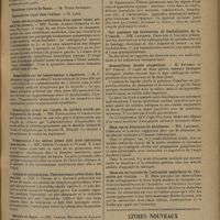 0731 - Page 723 - Sociétés savantes. Comité médical des Bouches-du-Rhone. (Séance de février 1930). Pyonéphrose par calcul bas situé de l'uretère. M. Cerati / Forme métastatique rachidienne d'un cancer latent primitif du poumon. MM. Roger, Albert-Crémieux et Antoine Raybaud / Dissertation sur un tempérament à engelures. M. V. Audibert / Intoxication grave par l'oxyde de carbone traitée par l'hyposulfite de soude. MM. Rouslacroix et Legrand / Présentation d'un utérus ayant subi trois opérations césariennes. MM. Guérin-Valmale et Plasse / Symphyse péricardique. Thoracectomie précordiale. Bon résultat. MM. J. Poucel et J. Raybaud / Maladie de Roger. MM. Combes, Berthier et Aillaud / Société médicale et anatomo-clinique de Lille. (Séance du 11 mars 1930). Contusion de l'épiploon diagnostiquée appendicite aiguë. M. Desbonnets / Sur quelques cas douloureux de lombalisation de la Ire sacrée. MM. Langeron, Desplats et Callens / Grenouillette double congénitale. M. Favreau et Mlle Pernet / Deux cas de dilatation du duodénum. MM. Langeron, Desplats et Lamoril / Deux cas de fracture de l'extrémité supérieure de l'humérus par traction. M. Béra / Livres nouveaux. La thérapie mécanique, par le Docteur Gabriel Bidou Préface du Professeur d'Arsonval