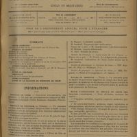 0737 - Page 729 - Sommaire / Informations. Hôpitaux de Paris. Concours d'accoucheur des hôpitaux / Hôpitaux de Province. Corbeil / Facultés de médecine. Concours de l'agrégation / Écoles de médecine. Tours / École d'application du service de santé des troupes coloniales