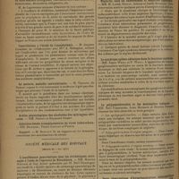 0814 - Page 806 - Sociétés savantes. Académie de médecine. (Séance du 27 mai 1930). L'organisation internationale de la prophylaxie de la cécité. M. de Lapersonne / Contribution à l'étude de l'anaphylaxie. M. Auguste Lumière, en collaboration avec Mme A. Malespine / La malaria, maladie convulsivante. M. Trabaud... / Rapport. M. Renault / Société médicale des hôpitaux. (Séance du 2 mai 1930). L'insuffisance pancréatique chez les cirrhotiques, envisagée à l'aide de l'épreuve de Hirschhorn. MM. Maurice Herbain et Guy Albot / L'oléate de soude médicament hypotenseur. M. Maurice Renaud / Néphrite chez un tuberculeux et néphrose lipoïdique. MM. M. Labbé, Boulin, Azérad et Justin Besançon / Le syndrome spléno-adénique dans la leucemie myéloïde. MM. Emile Weill et P. Weill / La polypeptidorachie et les méningites toxiques. MM. Noël Fiessinger, Léon Michaux et Maurice Herbain / Deux observations d'hyperleucocytose éosinophilique d'origine tropicale. M. P. Armand-Delille avec MM. Hurst et Sorapure... / Les condensations périhilaires et leur interprétation chez l'enfant. MM. P. Armand-Delille et Destocquoy
