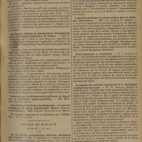 0857 - Page 849 - Sociétés savantes. Académie de médecine. (Séance du 3 juin 1930). L'alimentation de la jeunesse. / Les résultats éloignés du pneumothorax thérapeutique dans la tuberculose pulmonaire de l'enfant. MM. P. Armand-Delille, J. Vibert et Jean Bertrand / Société de biologie. (Séance du 17 mai 1930). Sur les bacilles paratyphiques aberrants pathogènes pour l'homme. MM. P. Gastinel et J. Reilly / Influence de l'augmentation de l'espace mort sur l'excitabilité du pneumogastrique. M. et Mme A. Chauchard / L'équilibre protéique du sérum sanguin dans la méningite tuberculeuse. MM. Ch. Achard, M. Bariéty et A. Codounis / Virus herpétique et cataphorèse. M. S. Nicolau et Mme L. Kopciowska / La méthode des cultures cumulatives et la vaccination antidiphtérie-scarlatine. M. Ch. Zoeller / (Séance du 24 mai 1930). Staphylocoques et virus vaccinal. M. R. Dujarric de la Rivière et Mme F. Patocka