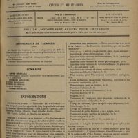 0877 - Page 869 - Sommaire / Informations. Hôpitaux de Paris. Concours de l'internat / Citation à l'ordre de la nation / Ministère des pensions. Soins gratuits mutilés de la guerre / Marine